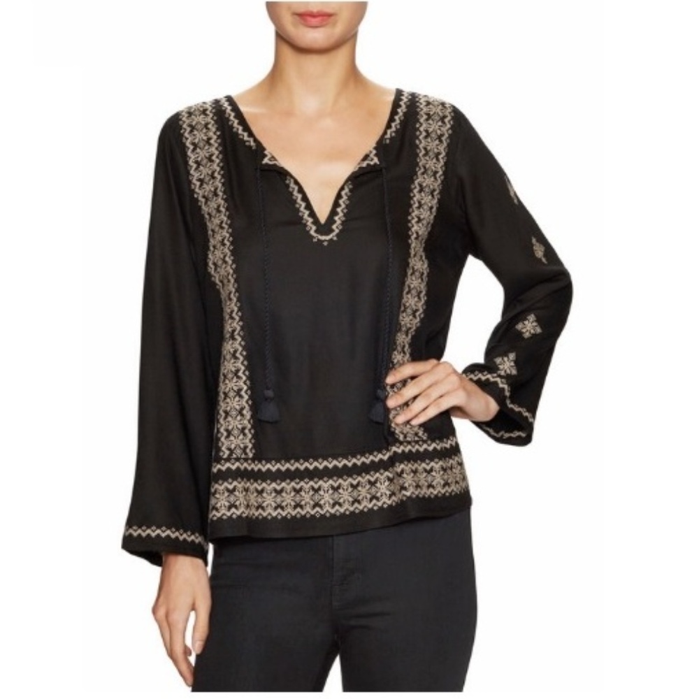 Marabelle Boho Embroidered Tassel Blouse S